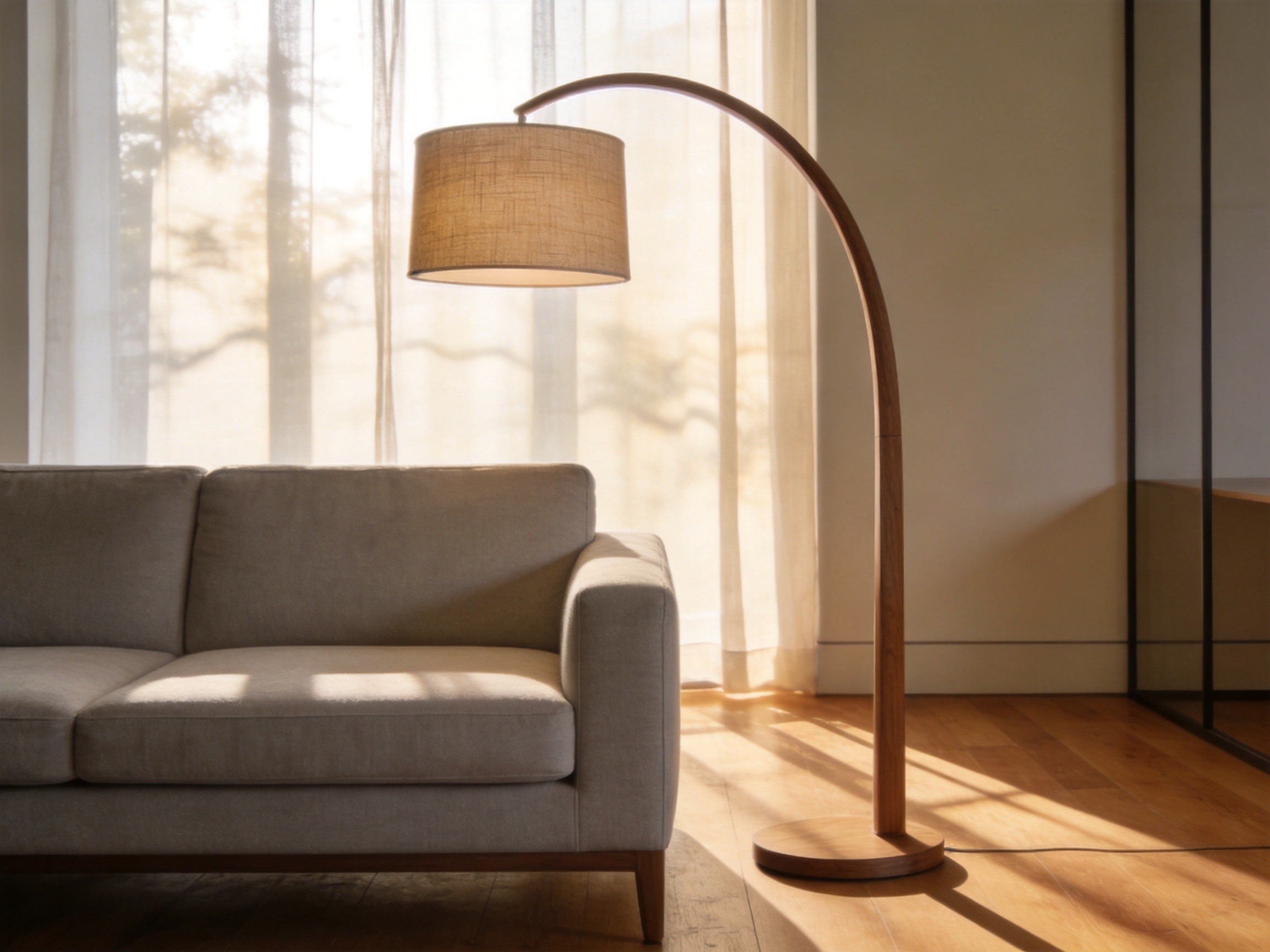 Arched Floor Lamp with Linen Shade