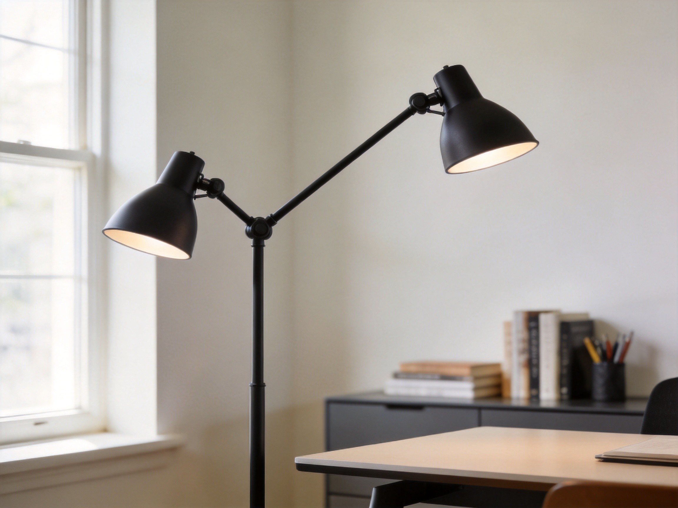 Dual-Head Floor Lamp with Adjustable Arms