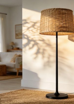 Rattan Woven Floor Lamp with Natural Texture