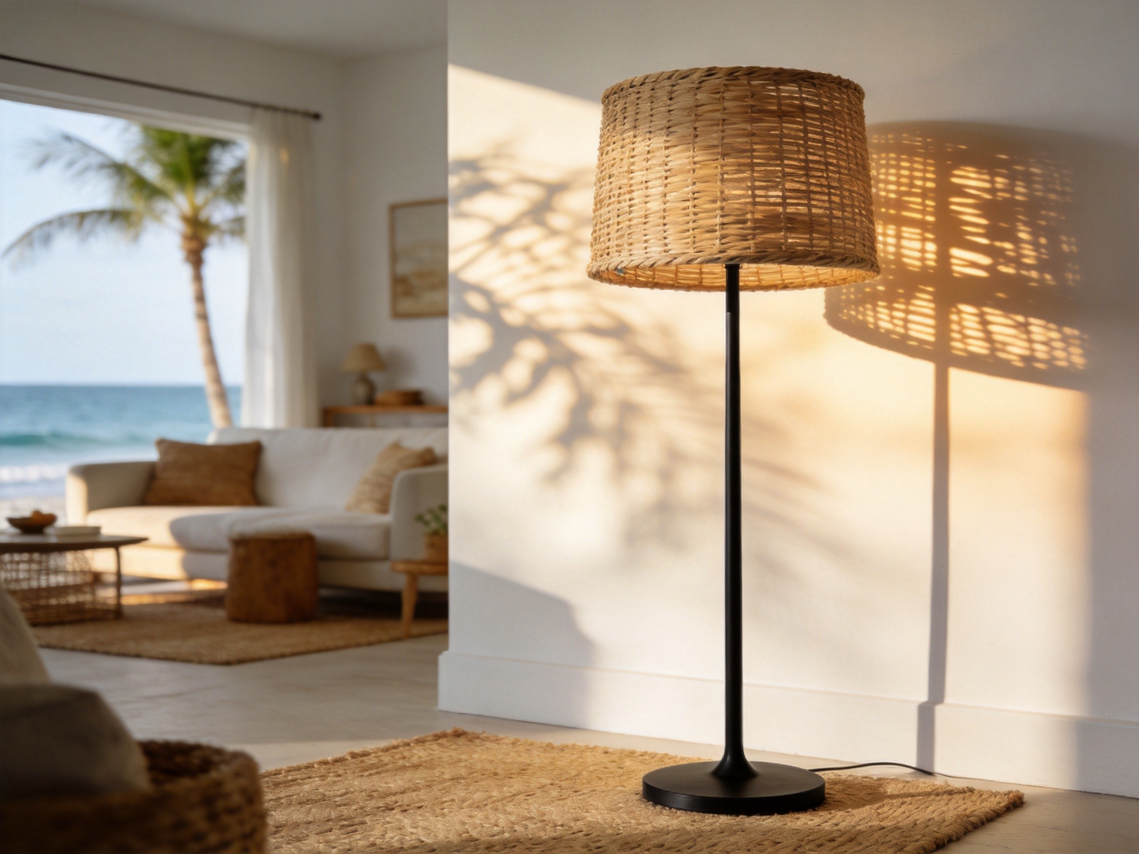 Rattan Woven Floor Lamp with Natural Texture